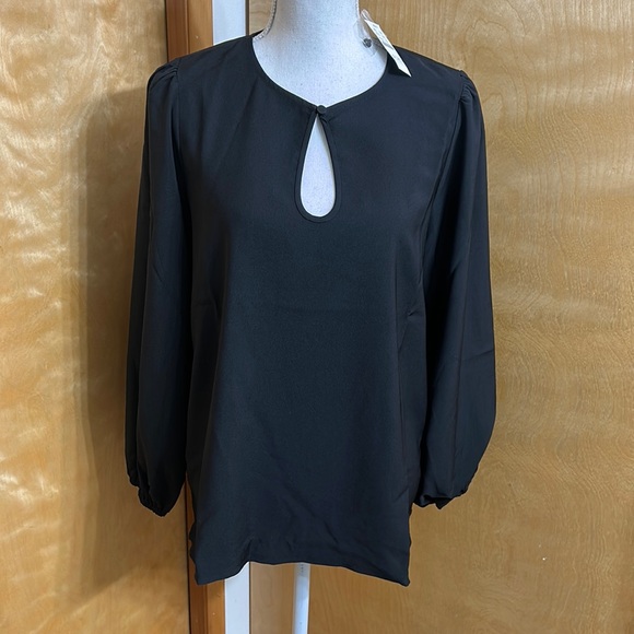 NWT J. Crew Black Puff Sleeve Satin-Back Crepe Top MT - Picture 1 of 15